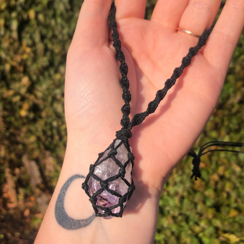 Amethyst Raw Macrame Necklace